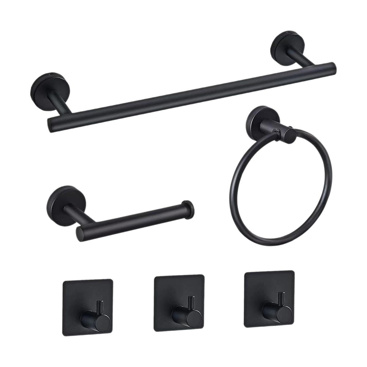 6PCS Bathroom Hardware Set Towel Bar Towel Ring Toilet Paper Holder 3 Hooks Stainless Steel Wall Mounted Drilling Towel Holder Toilet Paper Rack Hanging Hooks
