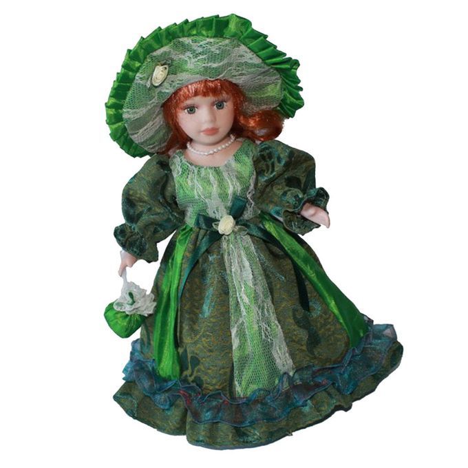 30cm Elegant Porcelain Doll   Female Retro Green Skirt Big Hat Green