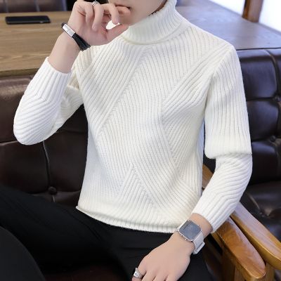 Turtleneck Sweater Men Wool Pullover Mens Sweaters Stripe Turtle Neck Male Sweter-white