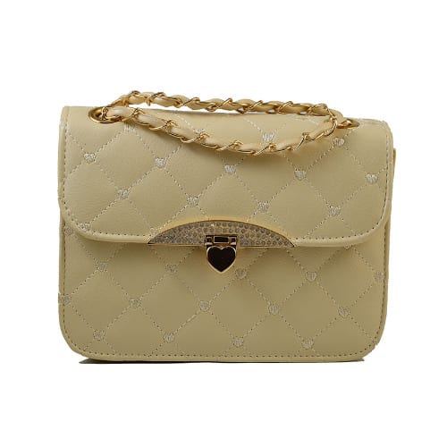 Quilted Crossbody Chain Strap Bag - Beige