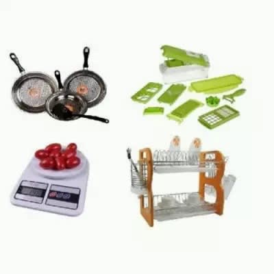 Frying Pans + Nicer Dicer + Kitchen Scale + Plate Rack