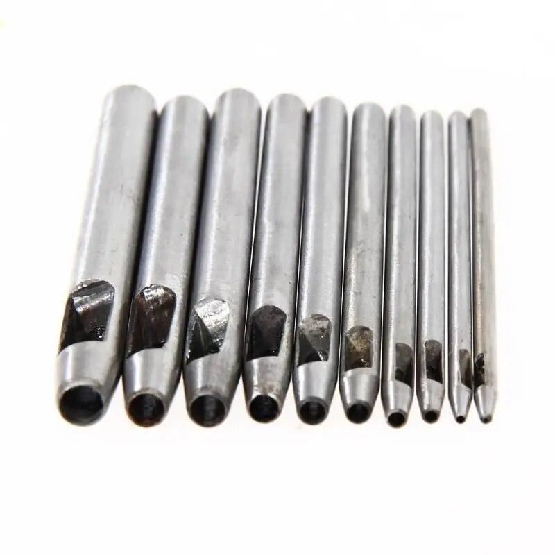 10pcs Stainless Steel Leather Puncher Hole Craft Kit Set Hollow Puncher Belt Drilling Leather Craft Tool