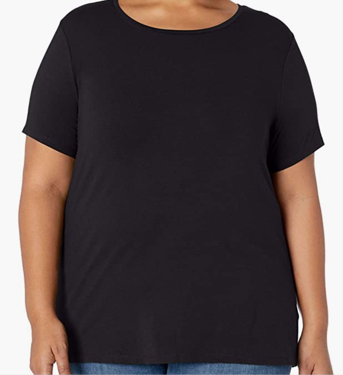 Plus Size Women's Plain Round Neck T Shirt- Black