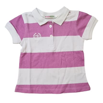 Girls Chic Striped Polo Top Pink