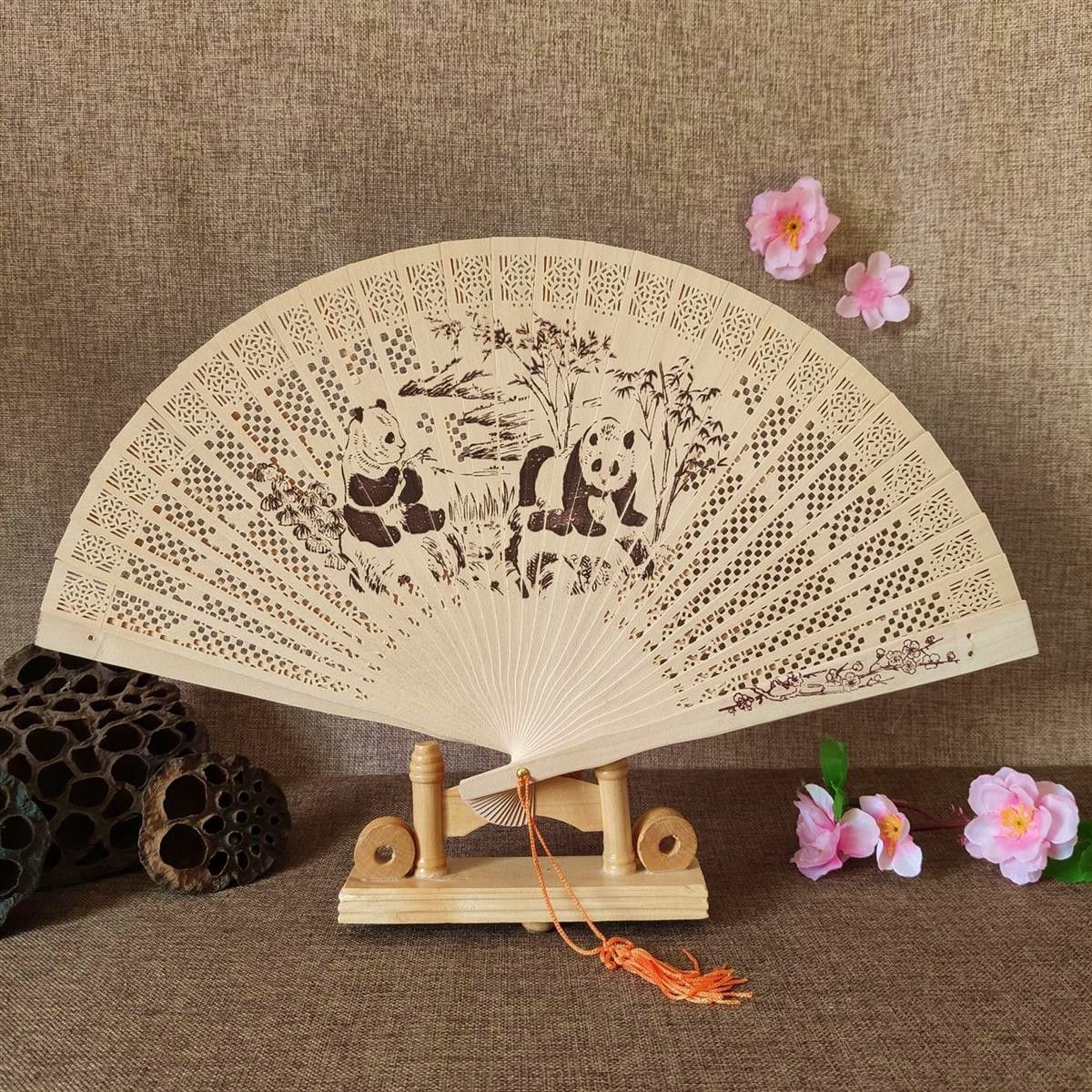 Incense Fan 1Pc Decoration Hand-made Carving Printing Wood Craft Chinese Wood Hollow Vintage Antique Fan Fans Style Folding Lady