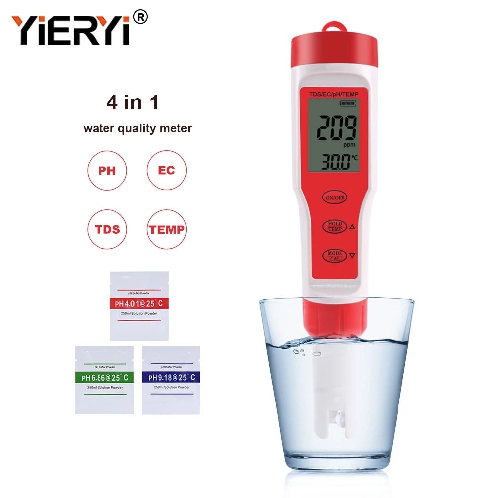 PH/TDS/EC/Temperature Meter Digital Water Quality Monitor Tester For Pools Drinking Water Aquariums