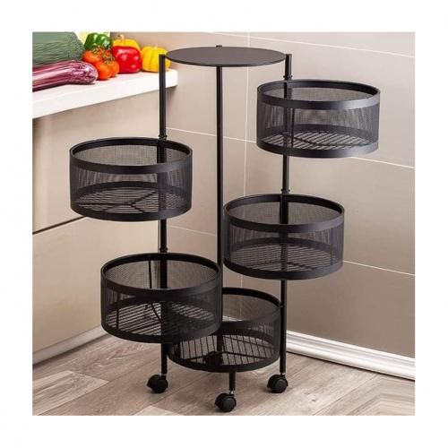 5 Tier Chrome Fruit & Vegetable Trolley Rack With Wheels