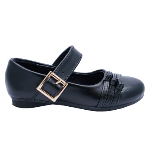 Girl's Elasticated Strip Buckle School Shoe - Black