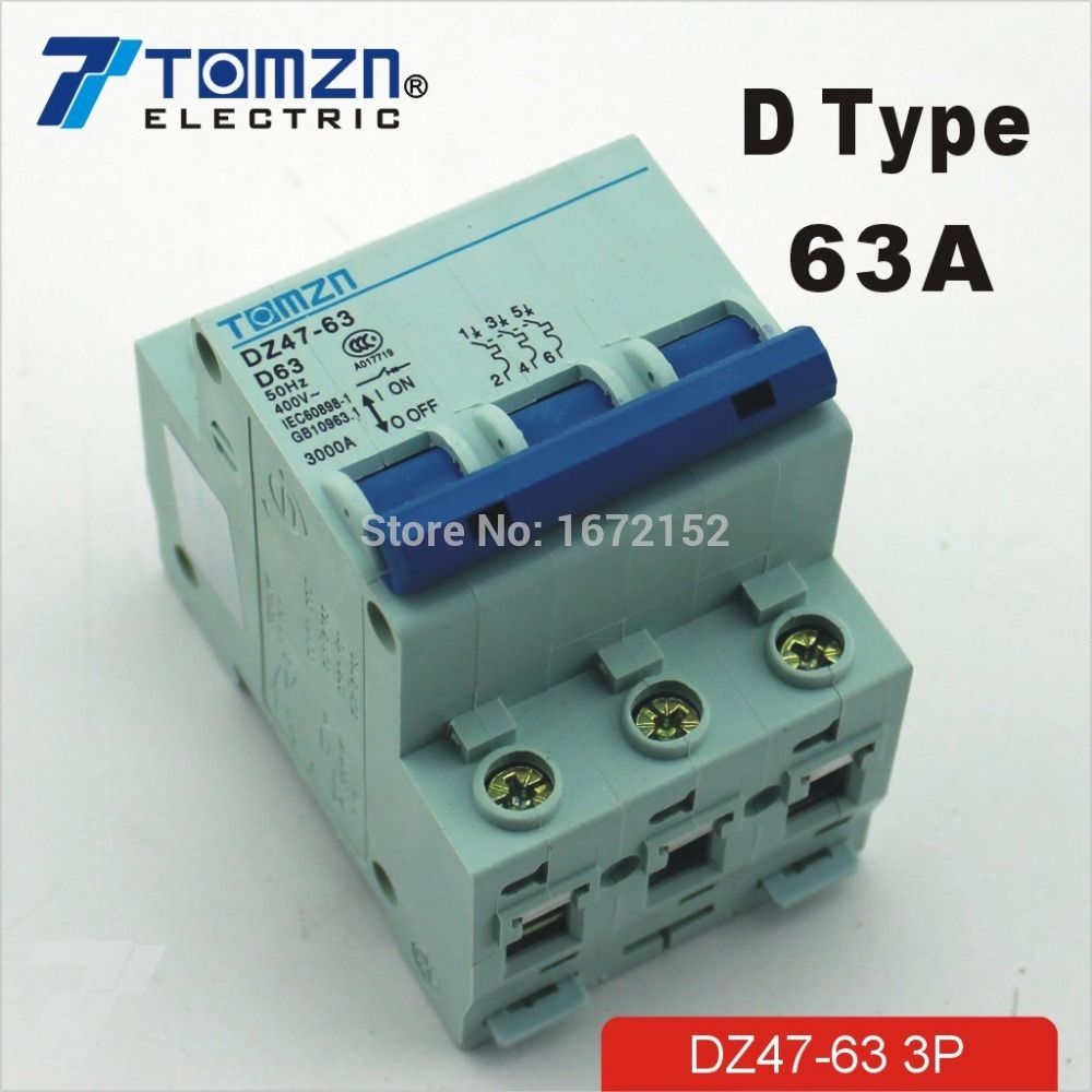 3P 63A D Type 240V 415V Circuit Breaker MCB 3