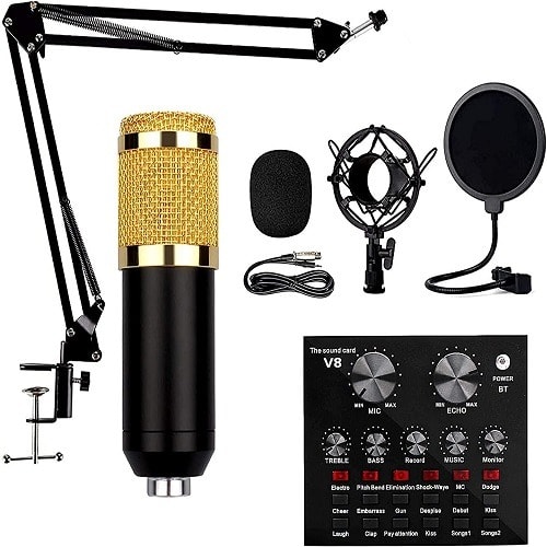 Professional Condenser Studio Microphone Kit With Live Sound Card