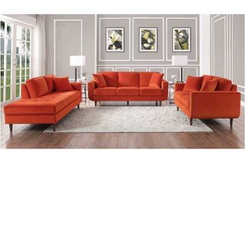 Cheslo Vantage Sofa Set With Long Couch - Orange Velvet