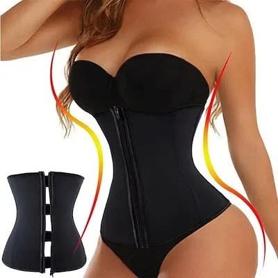 Latex Waist Trainer With Hooks And Zip - 9 Steel Bones - Black