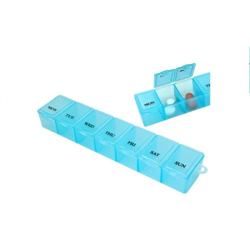 Transparent 7 Day Pill Box Organizer Case - Blue