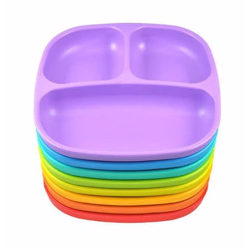 Mixed Colour 3 Sided Children's Eating Plates- Set Of 6