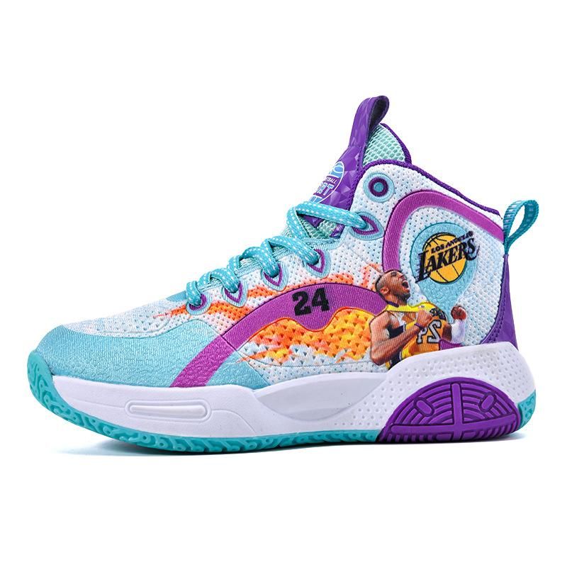 Boys Basketball Shoes Printed Pattern Sneakers Purple