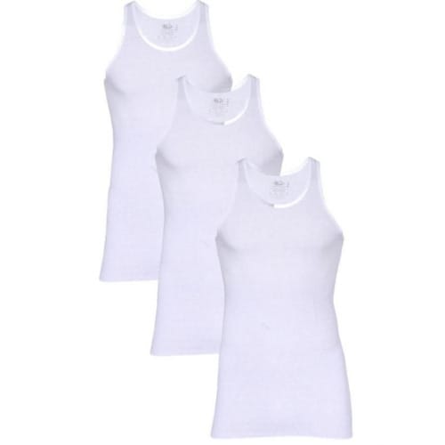 Men's 3Pack Ribbed Fabric Singlets - White