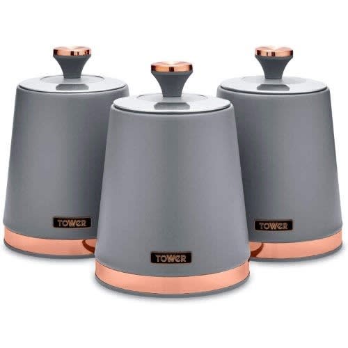 T826131gry Cavaletto Set Of 3 Storage Canisters For Coffee-sugar-tea - 1300m
