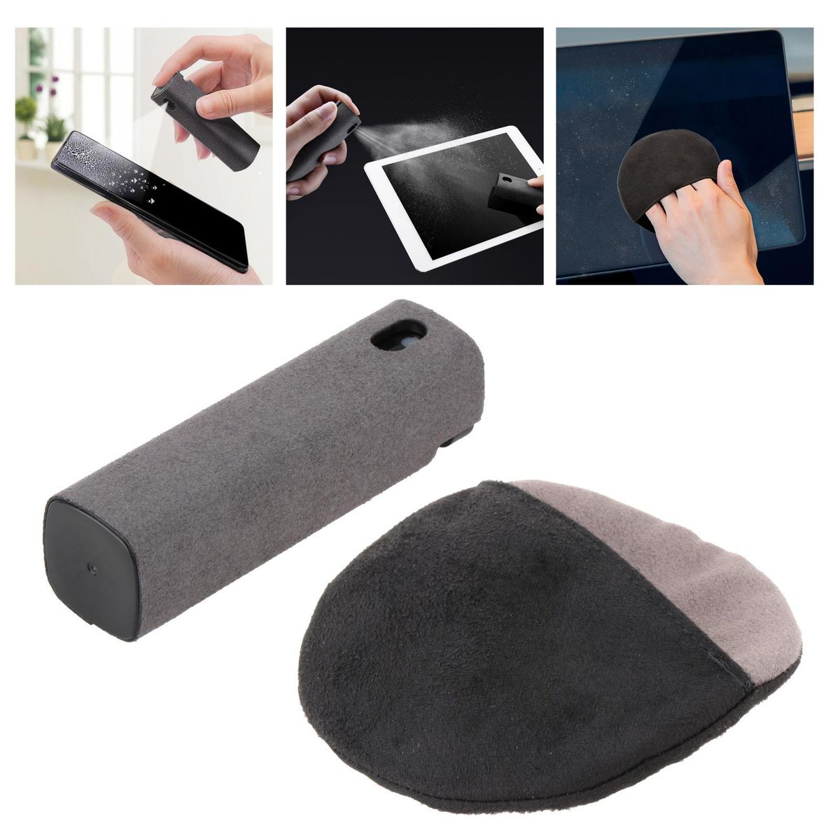 2 In 1 Phone Screen Cleaner Microfiber Cloth Set 1x Cloth 1x Bottle