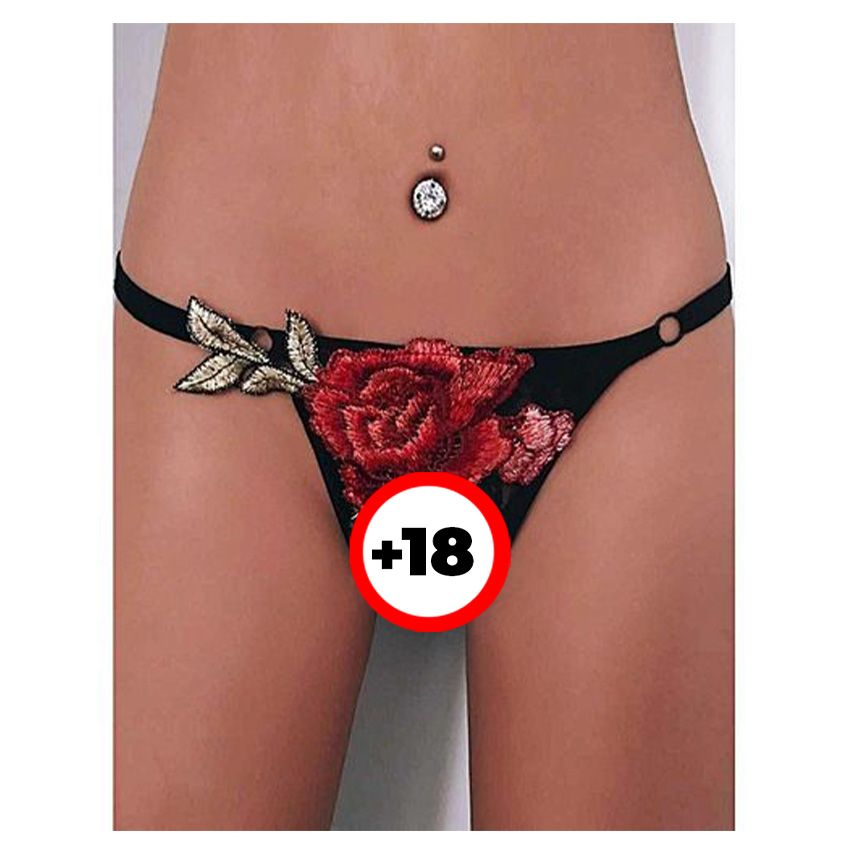 Women Lace Embroidery T-string Thongs Knickers Lingerie Briefs Underwear Panties-Black