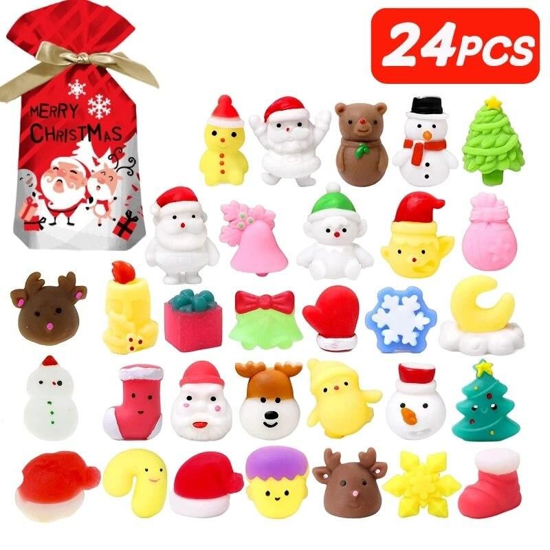 24PCS Christmas Countdown Calendars Squishy Toys Kawaii Santa Claus Elk Snowflake Squishies Mochi For Kids Funny Christmas Gifts