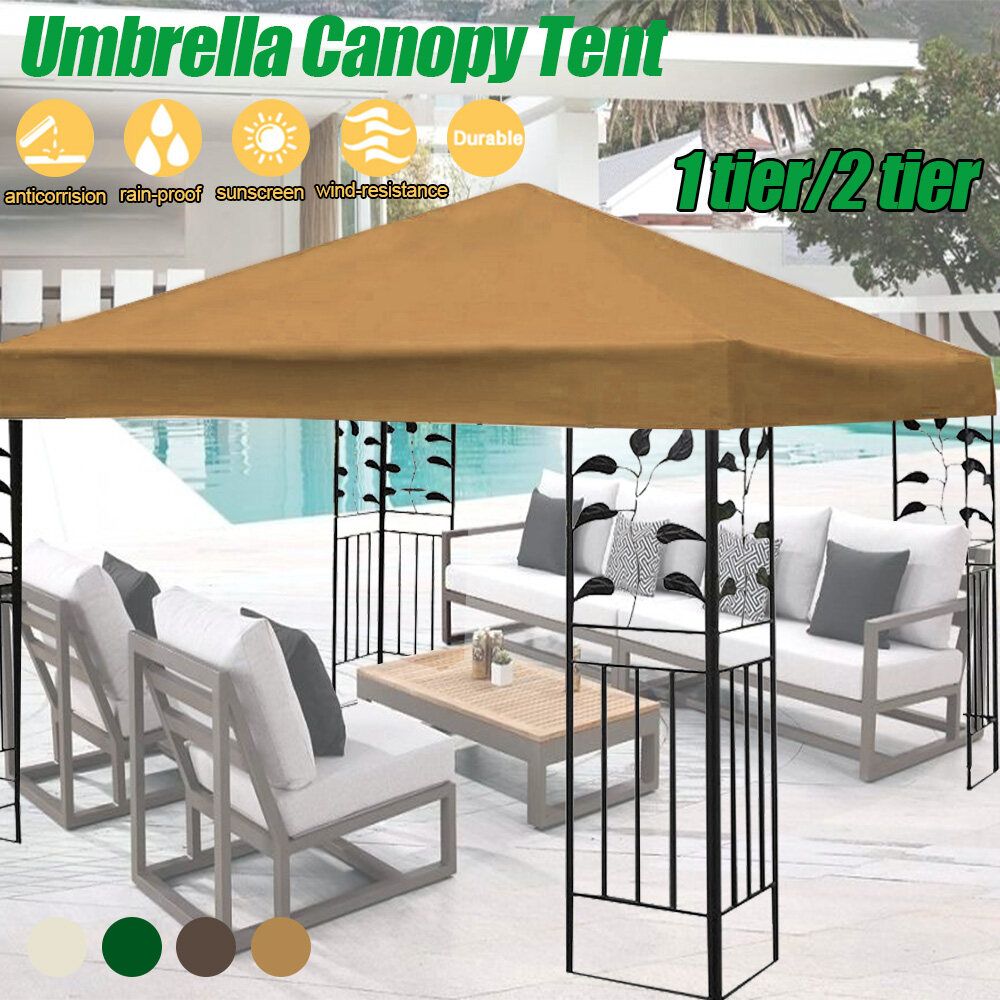 3x3m Tent Canopy Top Roof Replacement Cover Outdoor Waterproof Sun Shelter Sunshade Protection Outdoor Canopy Garden Shade Khaki