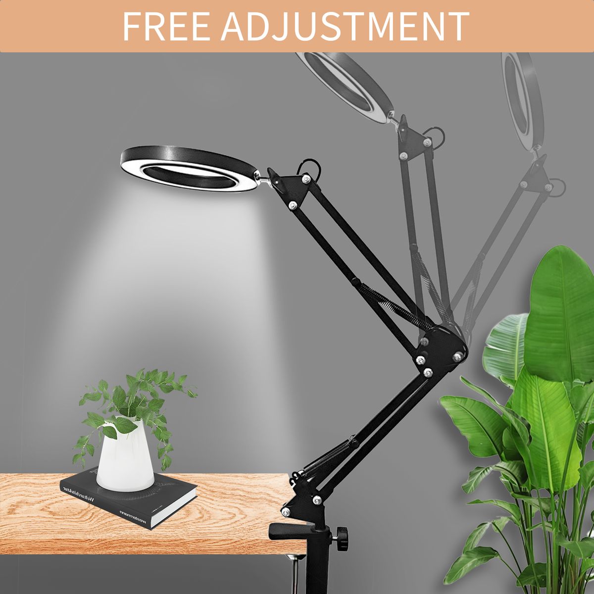 LED Adjustable Magnifier Desk Light With Clamp-8X
