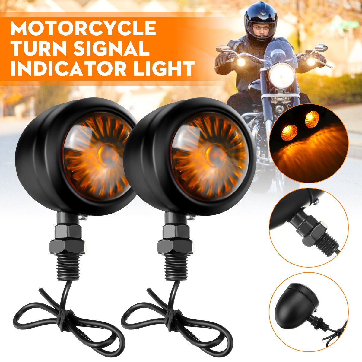 2x Universal Motorcycle Turn Signal Light Retro Refit Indicator Blinker Lamp 12V