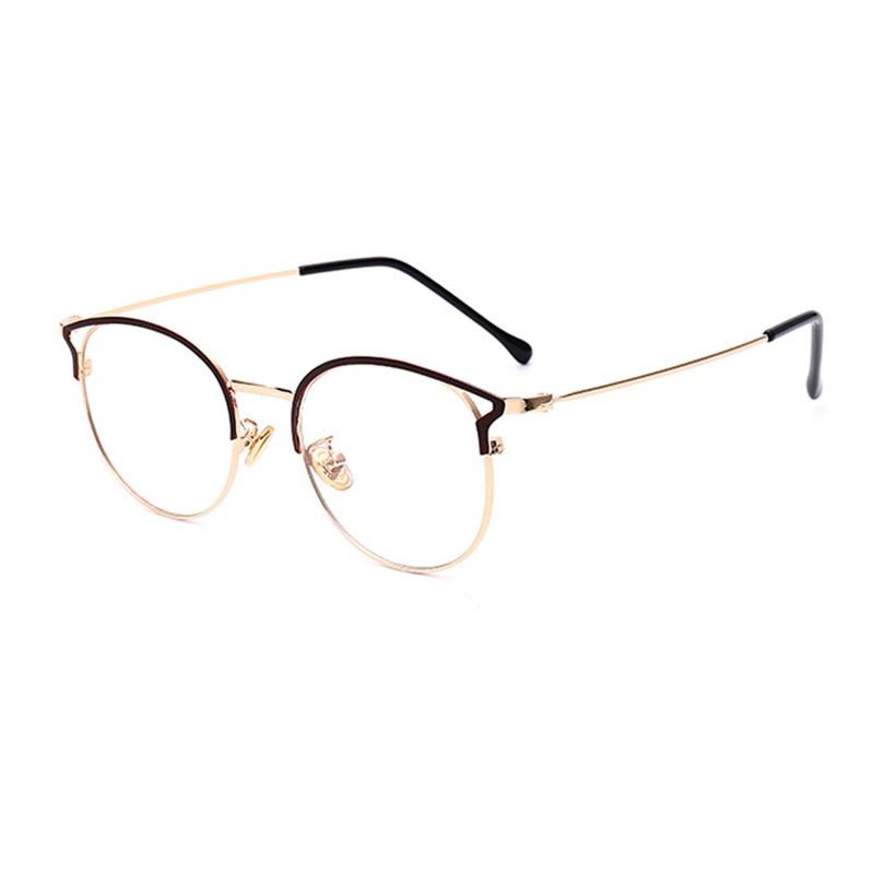 (Brown Golden)Fashion Anti-Blue Light Metal Cat Eye Glasses Frame Fashion Cat