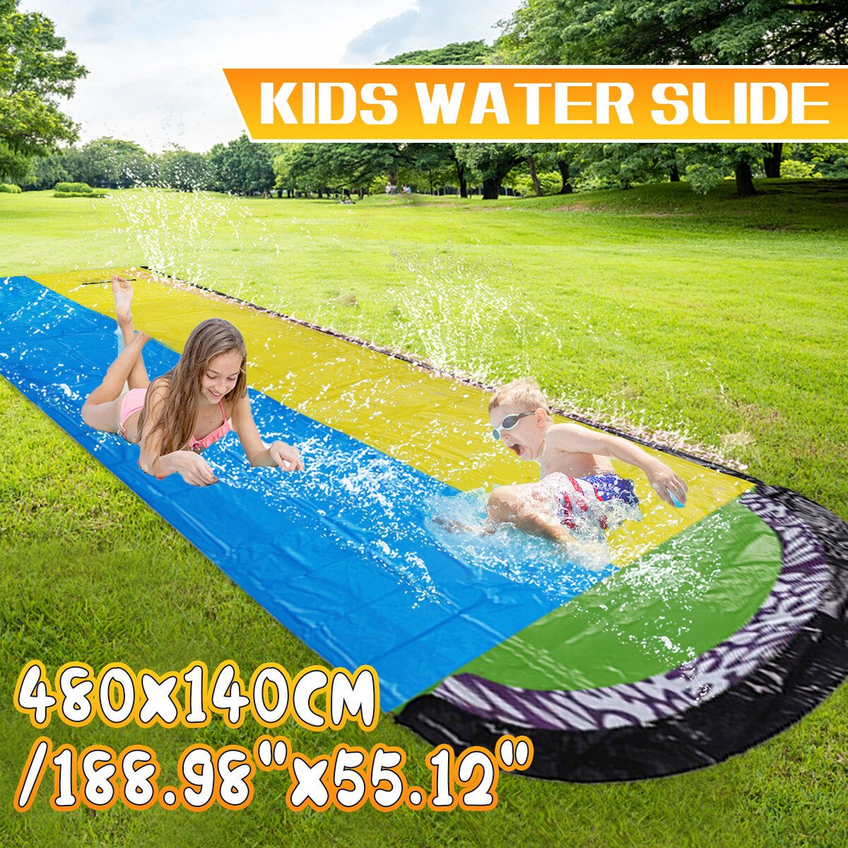 15.75FT Inflatable Water Slide Double Racer Pool Kids Summer Backyard Outdoor