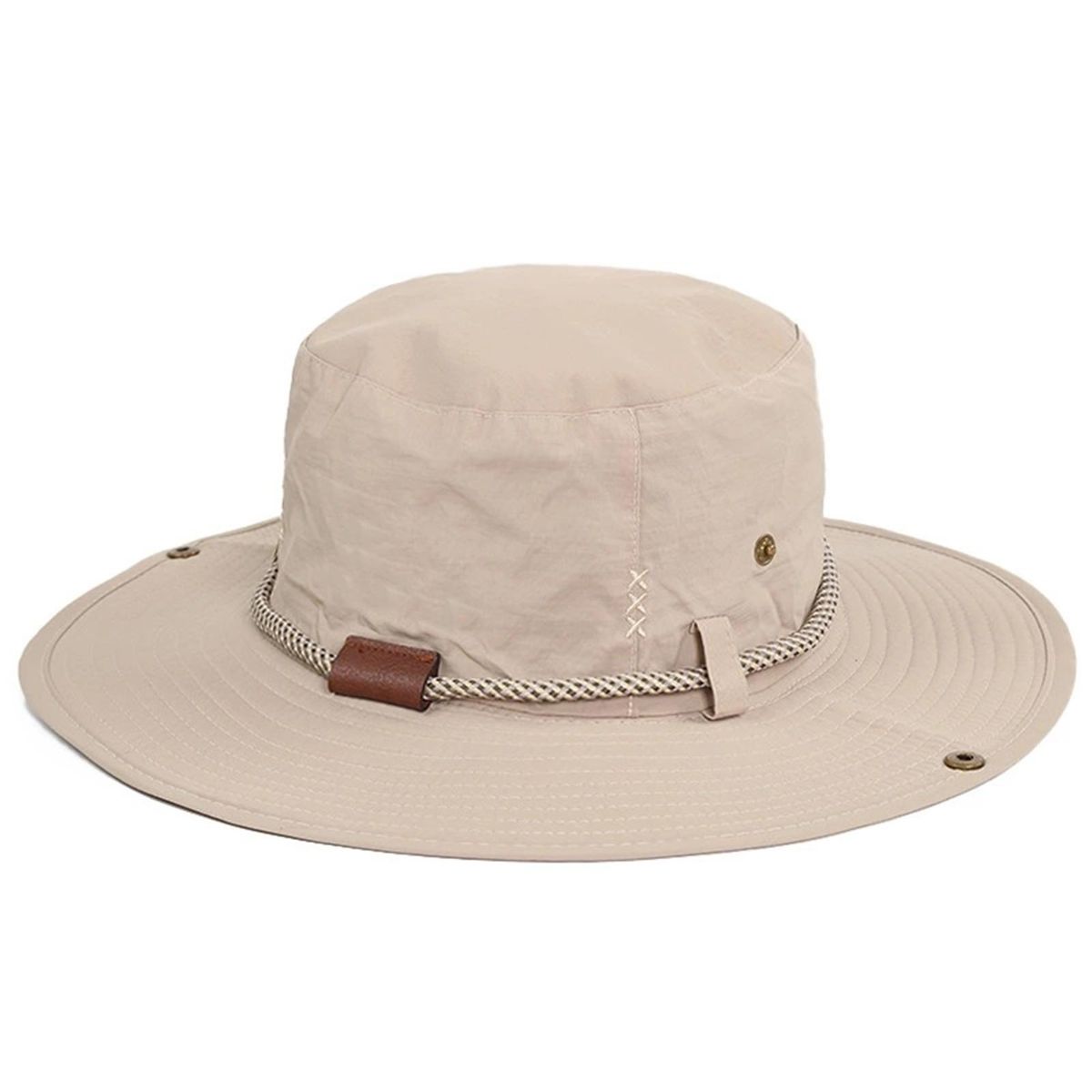 Sun Hat Japanese Style Wide Brim Drawstring Fishing Hat Beige
