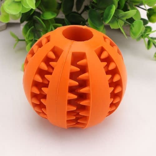 TD Dog & Cat Ball Toy Rubber Interactive Treat Pet Bite Chew - Orange