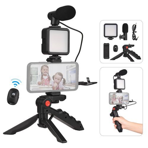 Smartphone Vlog Kit With LED Video Light 5600K+Cardioid Microphone+Extendable Phone Clip+Tripod