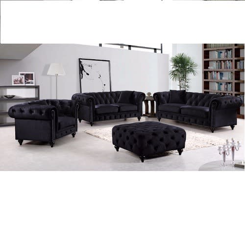Tufted Black Velvet + Ottoman