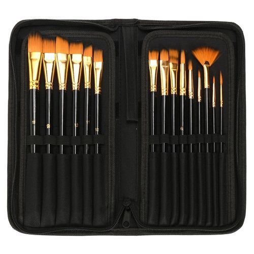 15pcs Professional Art Brush Set Nylon Water  Oil Artist Paint Brushes +Bag
