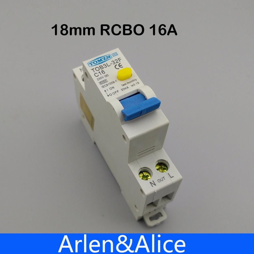18MM 16A 1P+N 6KA RCBO Differential Current Residual