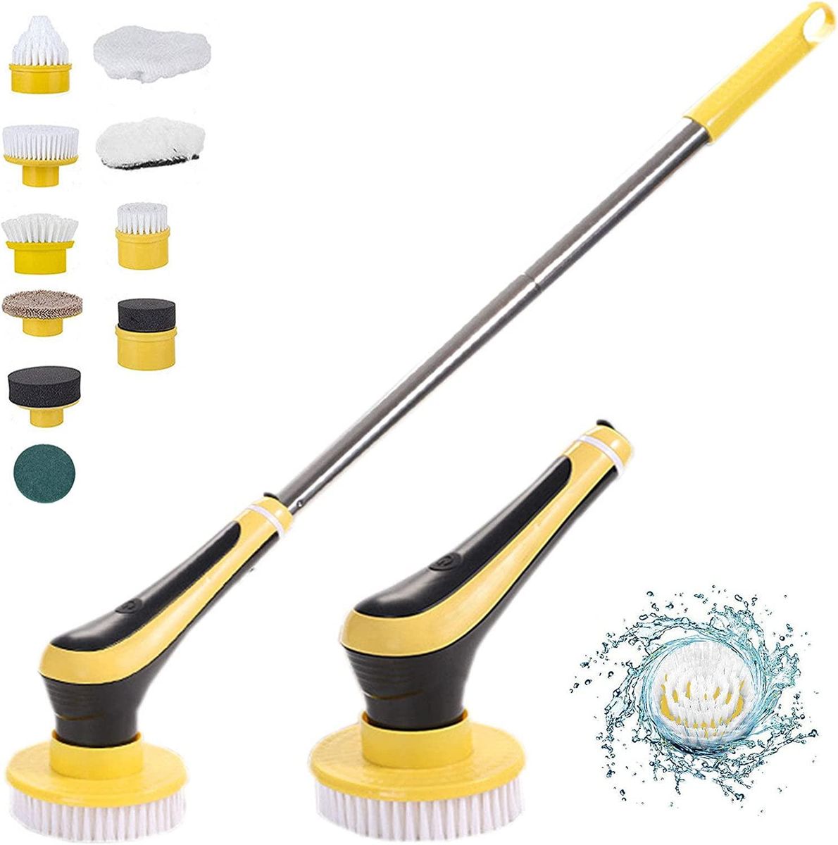 Electric cleaning brush multi-purpose wireless cleaning brush home bathroom swimming pool cleaning brush rotating floor glass wipe yellow telescopic rod