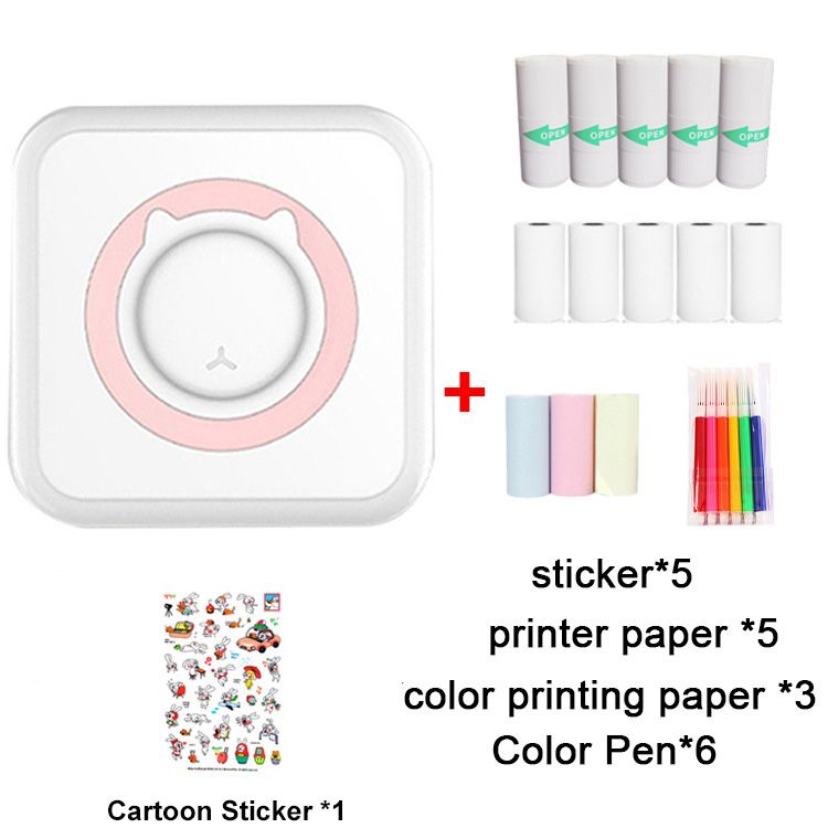 Mini Printer, Photo Printer Compatible With IOS Android Pink