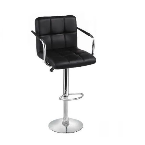 Revolving Chrome Bar Stool With Arm Rest - Black