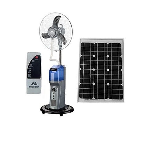 16" Rechargeable Mist Fan With Remote,usb Charging Port + 20w Solar Panel
