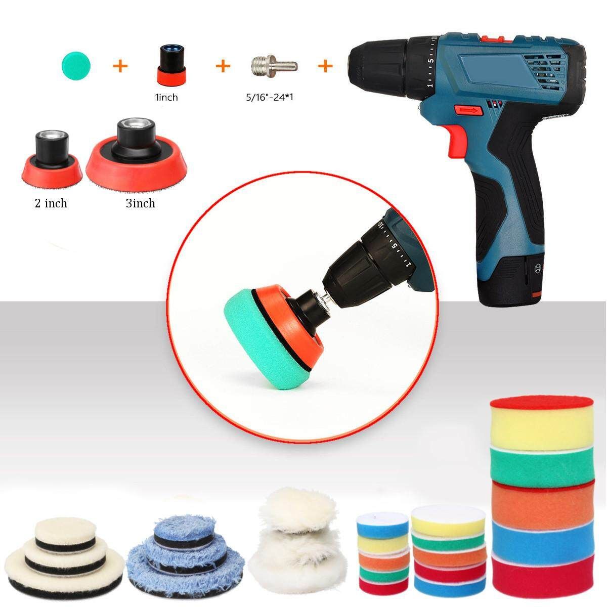 29pcs Drill Buffing Pad Polishing Pad Mix Size Kit + M14 Backing Pad Adapters