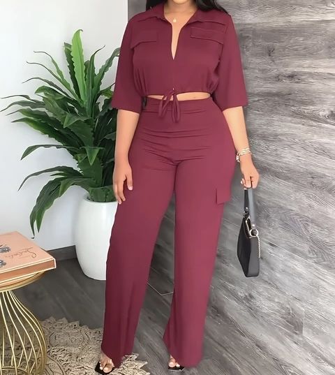 Trending Ladies 2set Top And Pant/ Doesn't Come With Belt