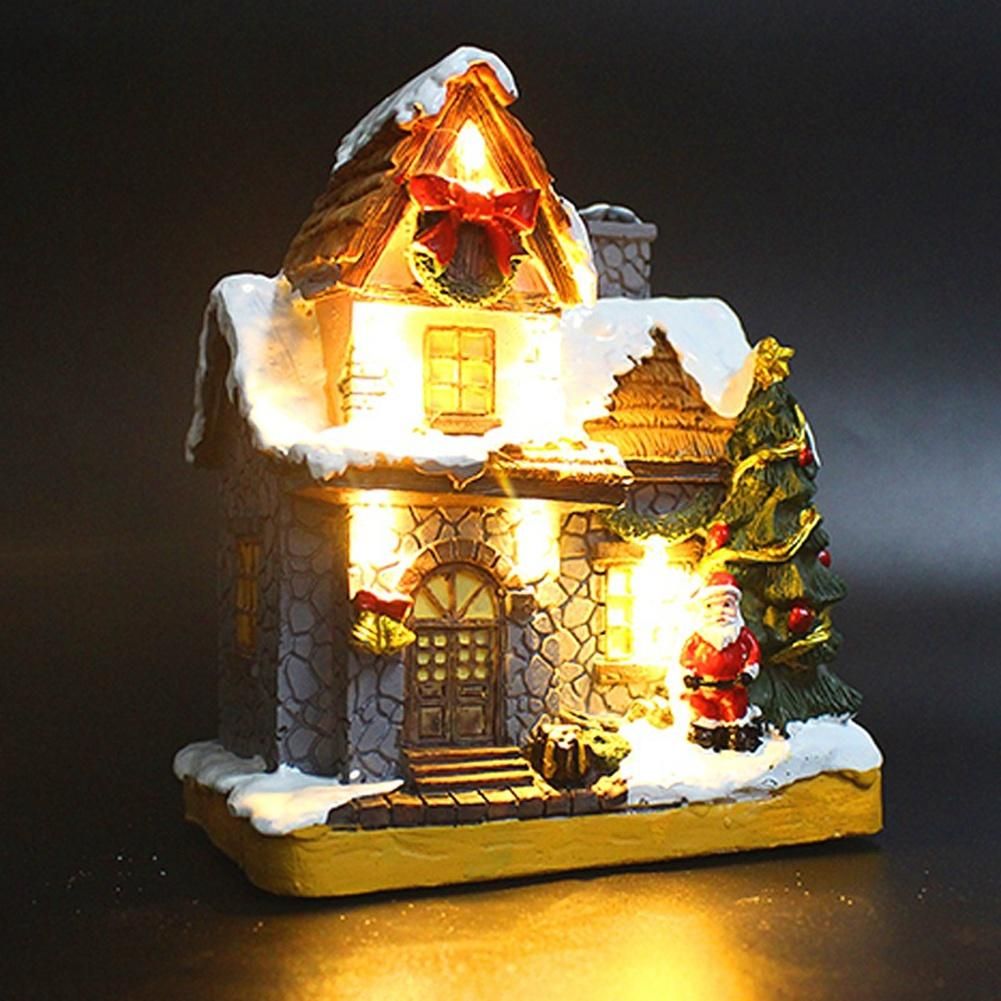 Light Up Christmas Houses Village Home Desktop Decor Statue House Tree Snow Country Christmas Story Decorations A