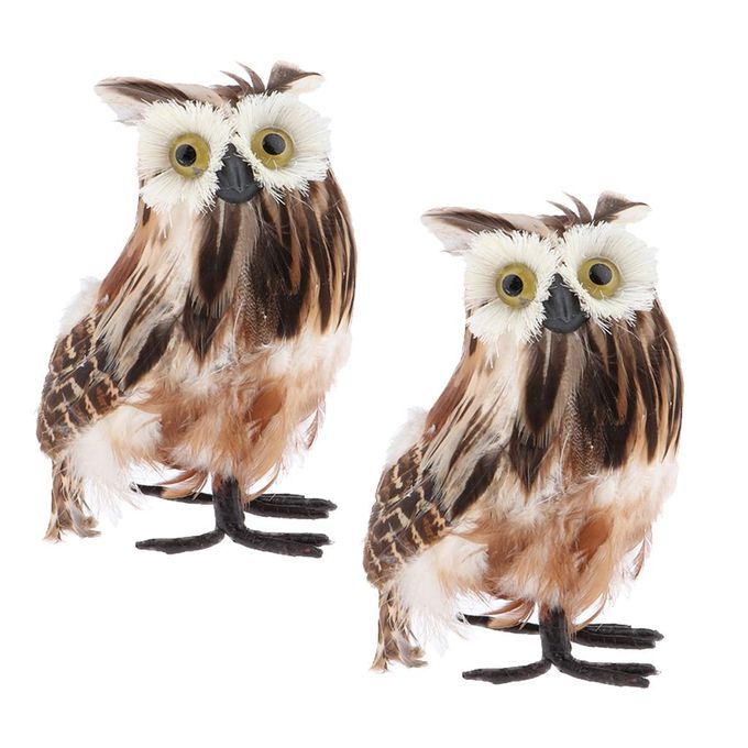 2PC Artificial Feather Furry Realistic Owl Taxidermy Home Garden Decor