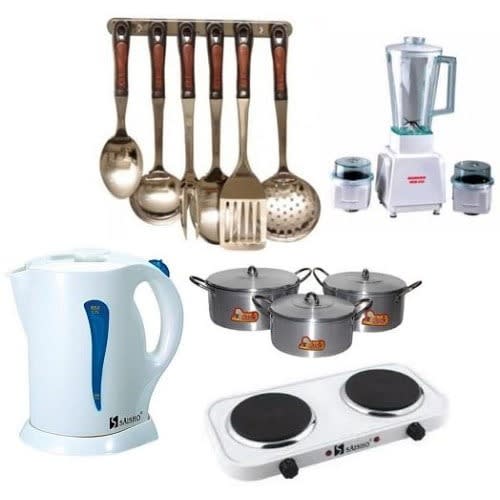 3 Cooking Pots - Blender - Kettle - Hot Plate & 6 Set Of Spoons Bundle