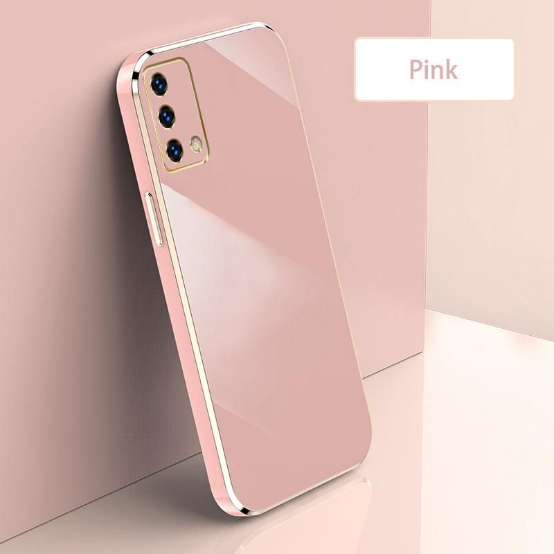 Ultra Thin Plating Phone Case for OPPO A74 F19 F19s A95 4G Reno 6 Lite Lens Protection soft Phone Back Cover-Pink
