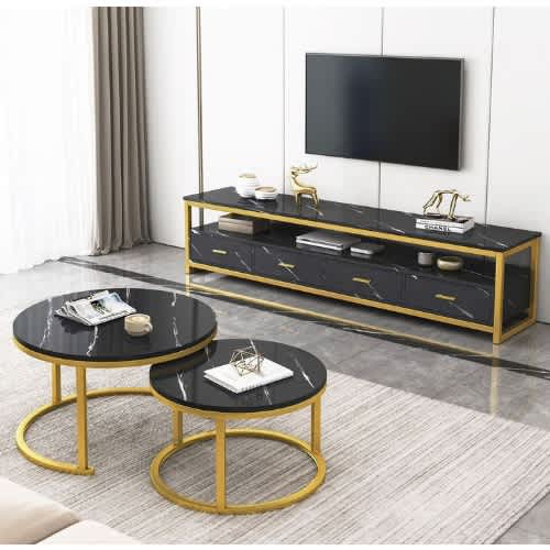 Amiri Glossy Tv Unit & Coffee Table - Gold/Black