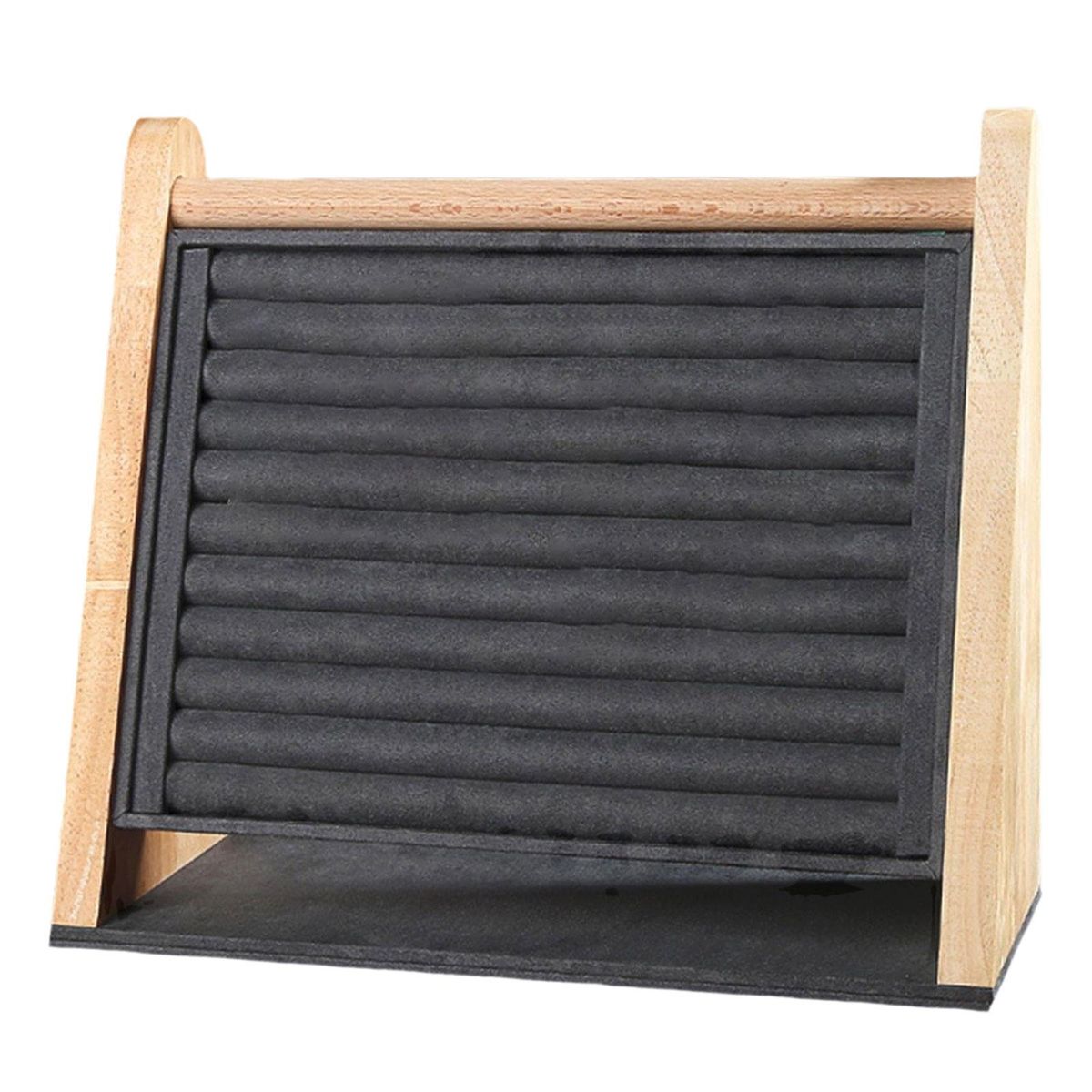 Wood Rings Display Stand Tray 10 Slots Rack For Jewelry Black