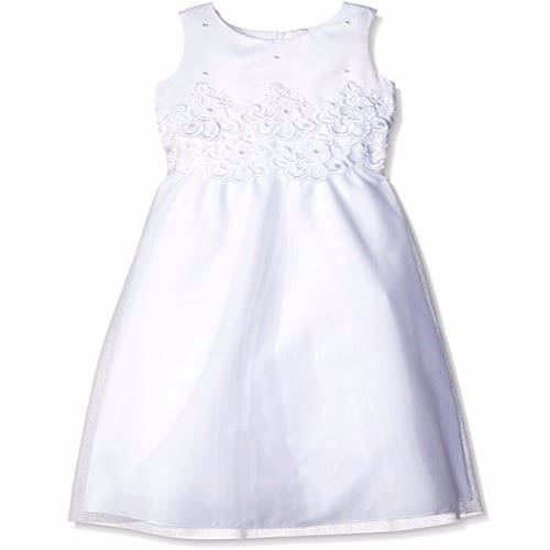 Girls' Floral Lace Pearls Dress - White