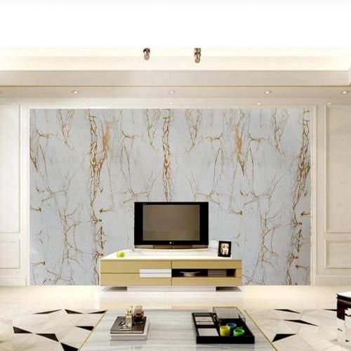 Marble Print Wallpaper Home Kitchen Adhesive Liner Gold/Whit