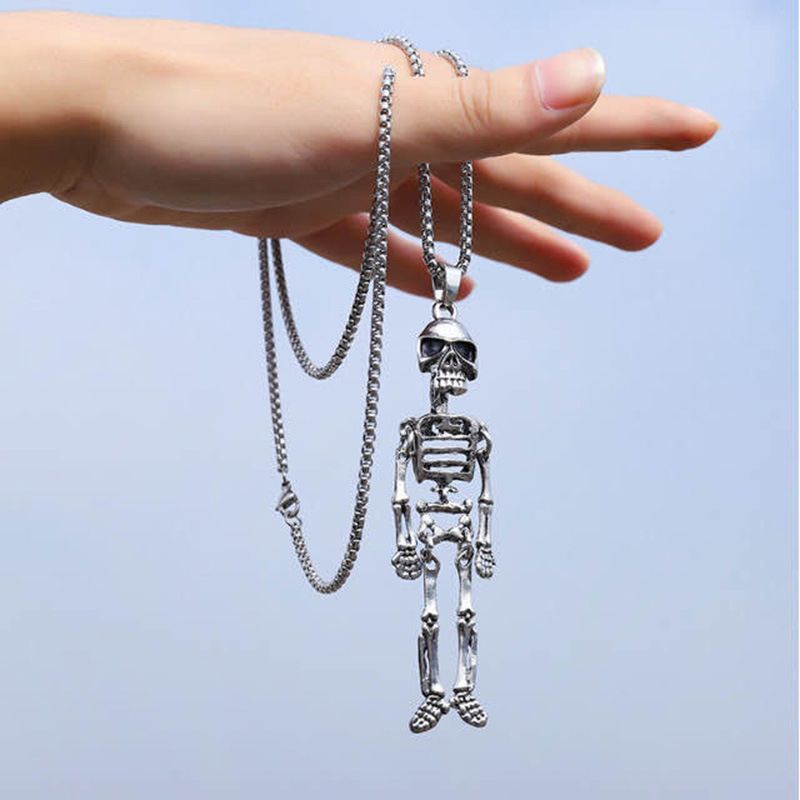 Hip Hop Titanium Steel Skeleton Pendant Long Chain